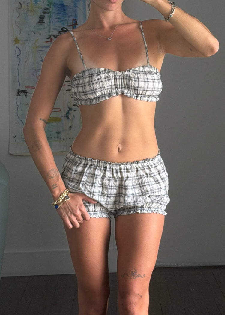 lake plaid bloom shorts