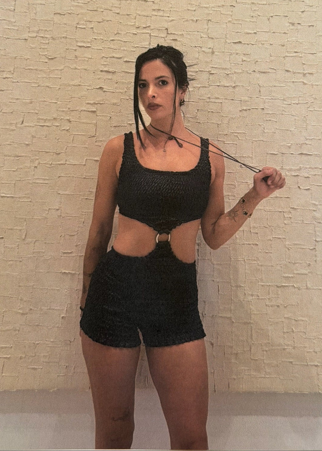 model wearing onyx romper main photo