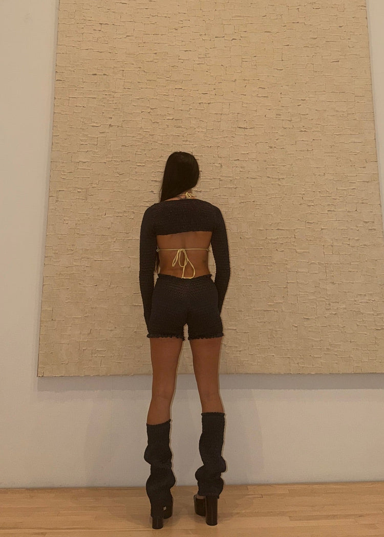 model wearing onyx magic shorts