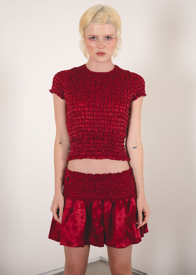 Gathered Mini Skirt- Ruby