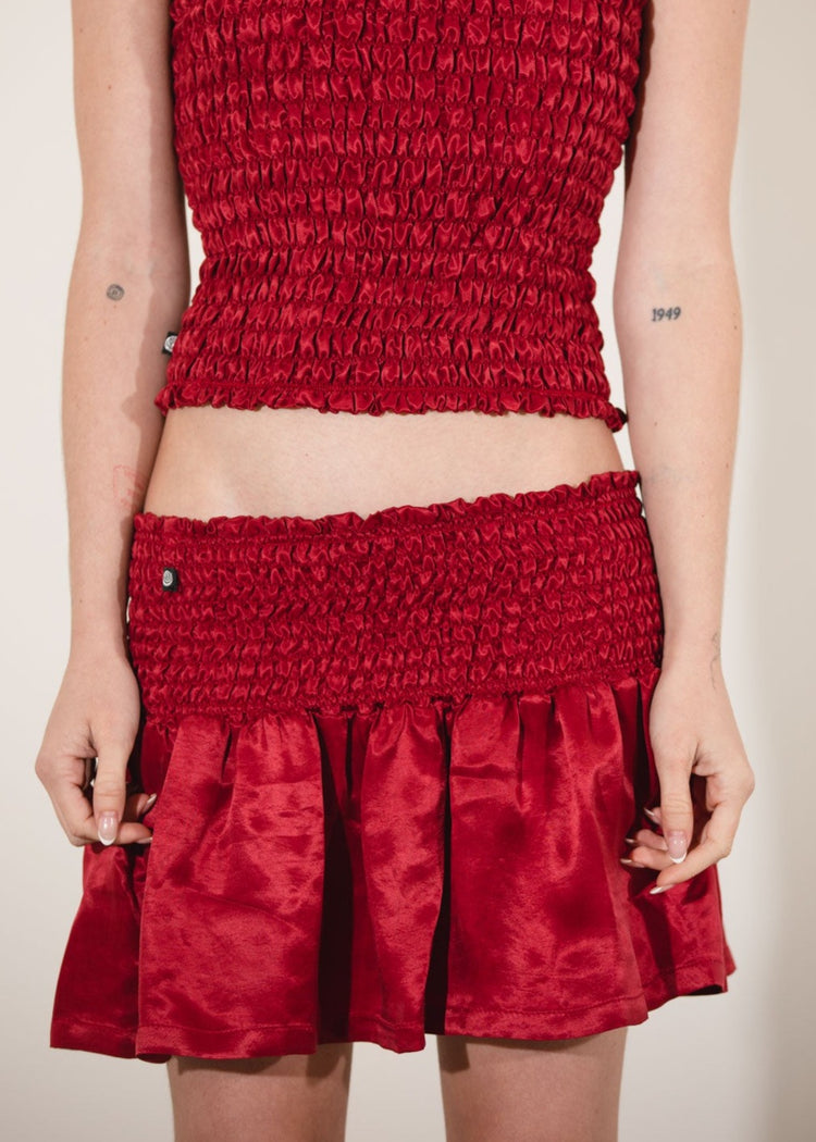 Gathered Mini Skirt- Ruby