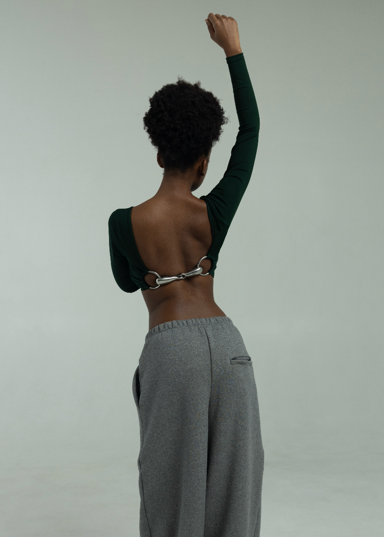 Long Sleeve Bit Crop Top- Scarab